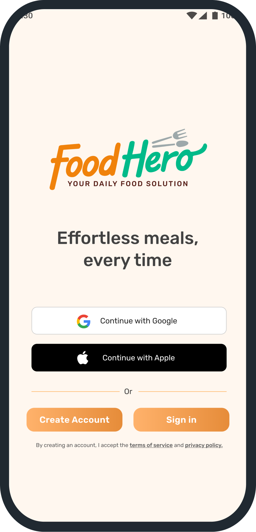 FoodHero app showing the download screen
